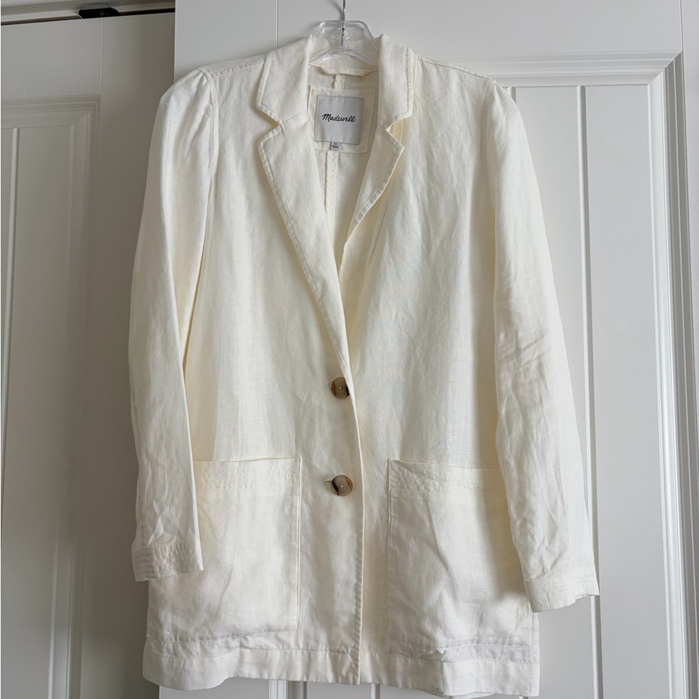 Madewell Cream Linen Straight Cut Blazer